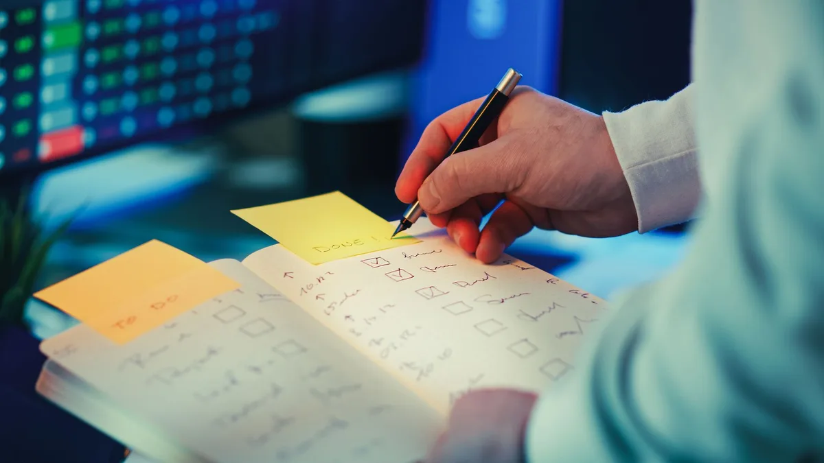 Checklist notebook and workspace for daily AI productivity planning